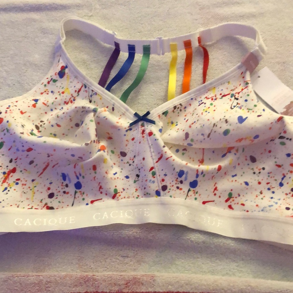 NWT - 42DDD unlined full coverage no wire bra - Rainbow splatter pattern